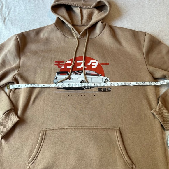 Mens Tan JDM Nissan Skyline R32 Graphic Hoodie Sweatshirt Large Japanese Street - Picture 2 of 6